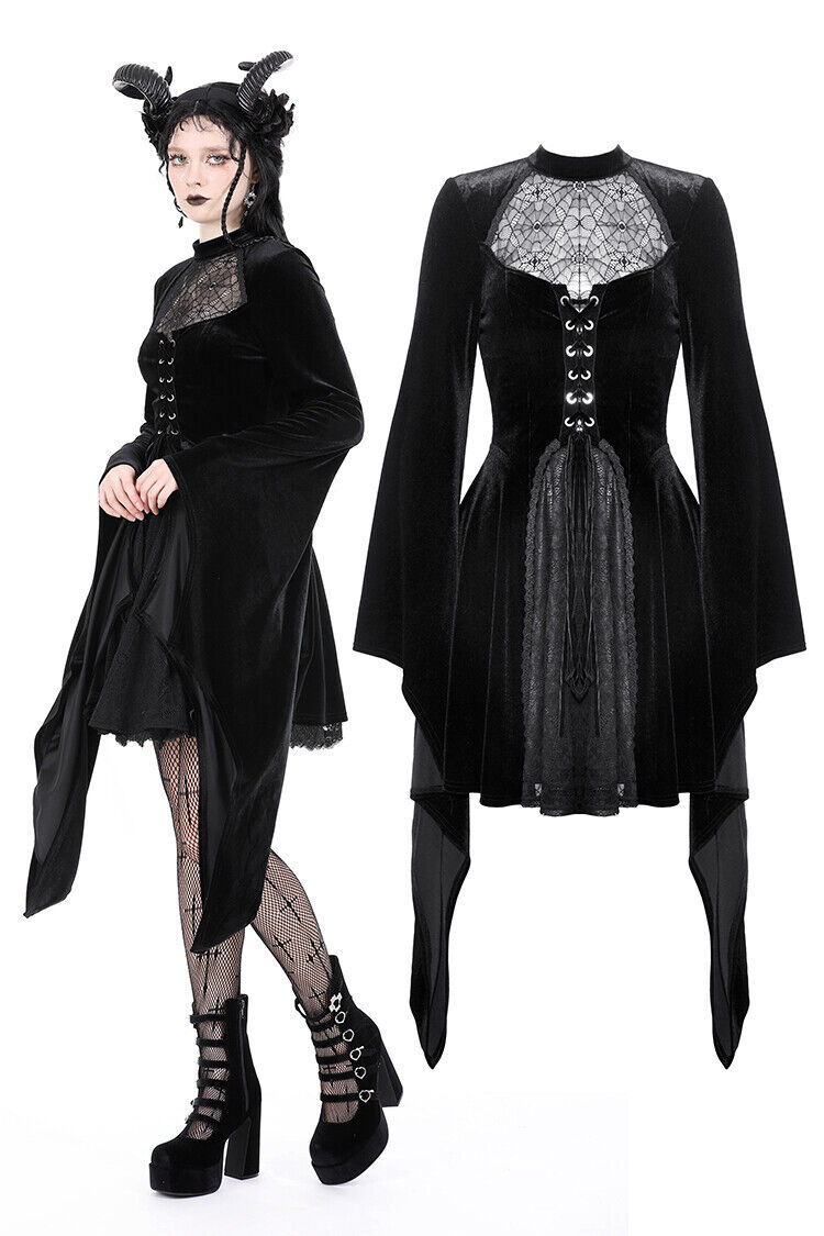 DARK IN LOVE Women Punk Black Gothic Spider Web Long Sleeve