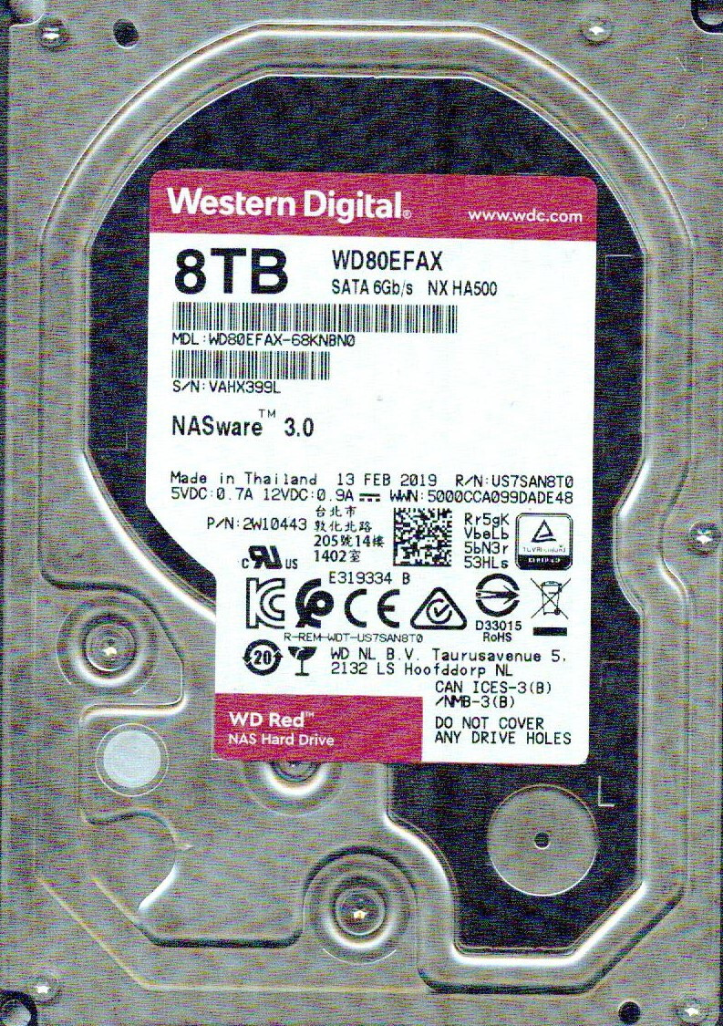 新品 WESTERN DIGITAL 80EAAZ 8TB HDD 2台 WD80EDAZ-11CEWB0 WESTERN DIGITAL s/n: RD0K R/N: 3VAHA2 MAY