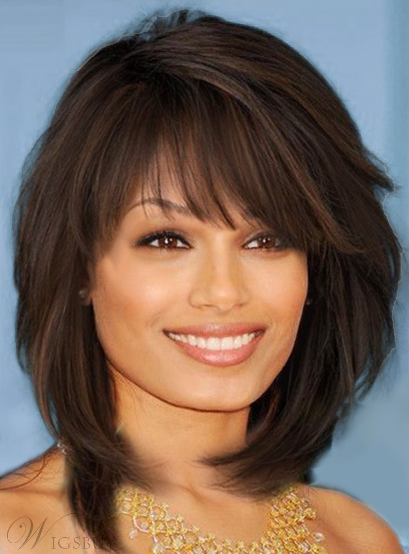 100 Human Hair Sweet Layered Bob Hairstyle Medium Brown Straight
