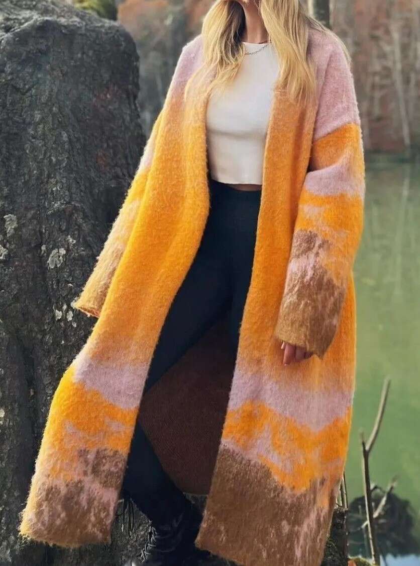 ZARA YELLOW SUNSET ALPACA WOOL CHUNKY KNIT LONG DUSTER