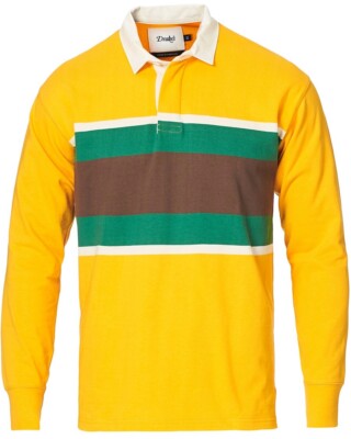 Drake s London Rugby Polo Button Shirt Long Sleeve Striped Yellow 38
