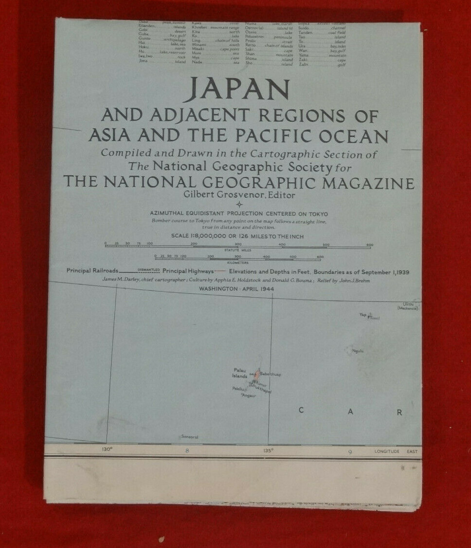 VINTAGE JAPAN AND ADJACENT REGIONS OF ASIA MAP National Geographic April 1944