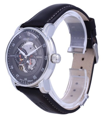 Pre-owned Zeppelin Captain's Line Skeleton Leather Automatic 8664-2 86642 Men's Watch