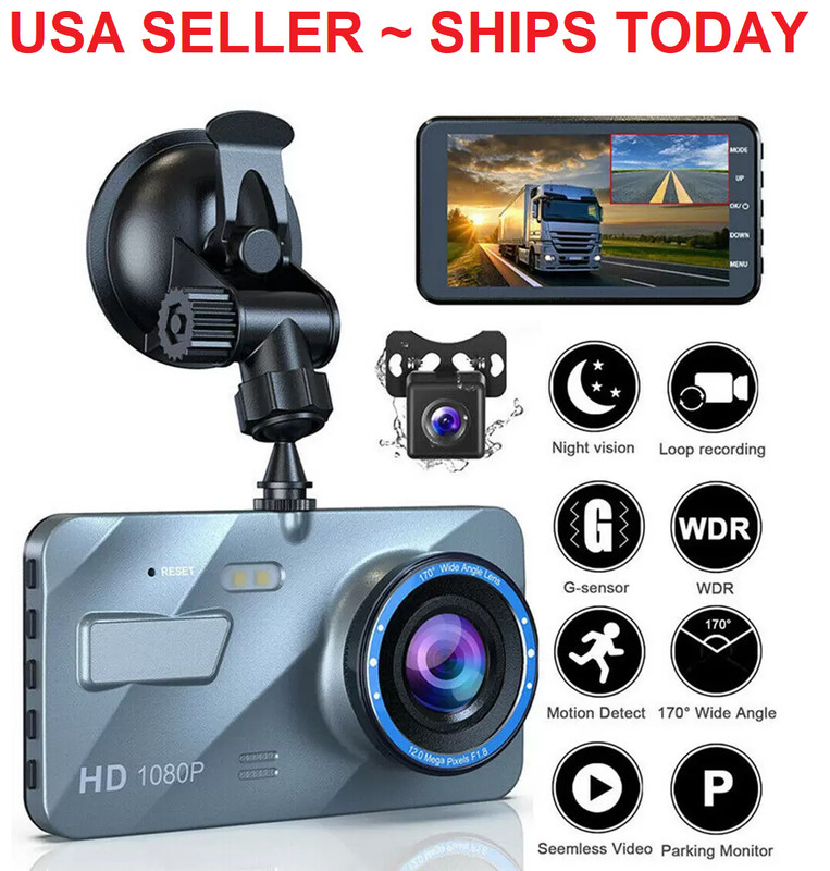 Dash Cam 4" Screen 1080P Dual Lens Car DVR Recorder