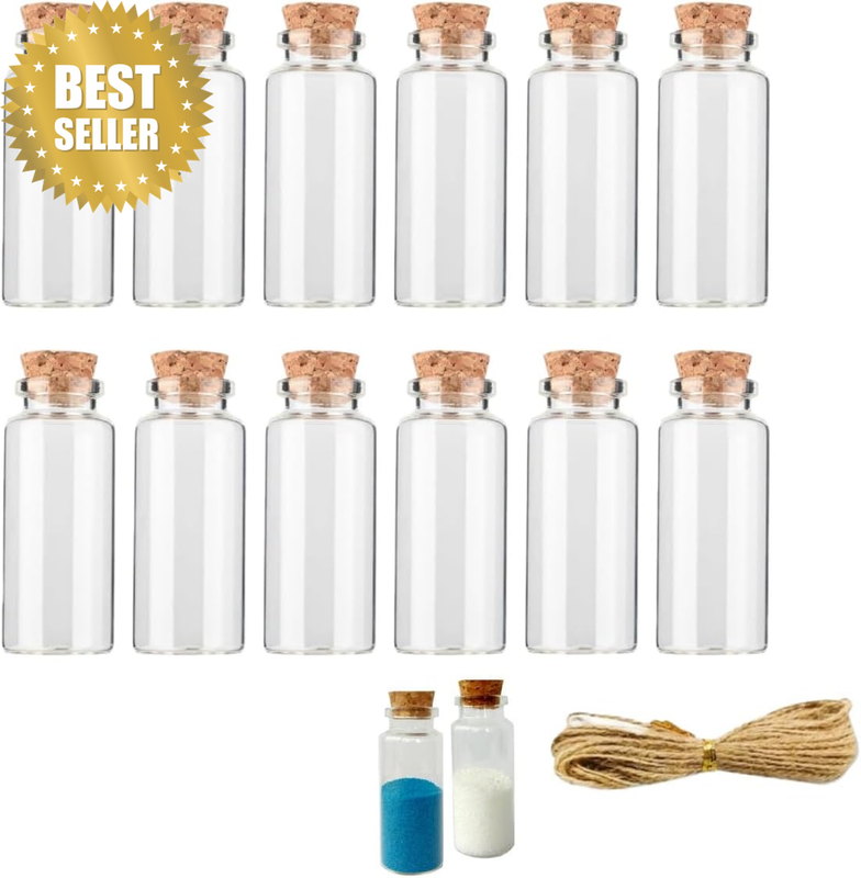 12 Pcs Mini Glass Bottle with Wood Cork Stoppers,30 Ml DIY Decoration Jars,Empty