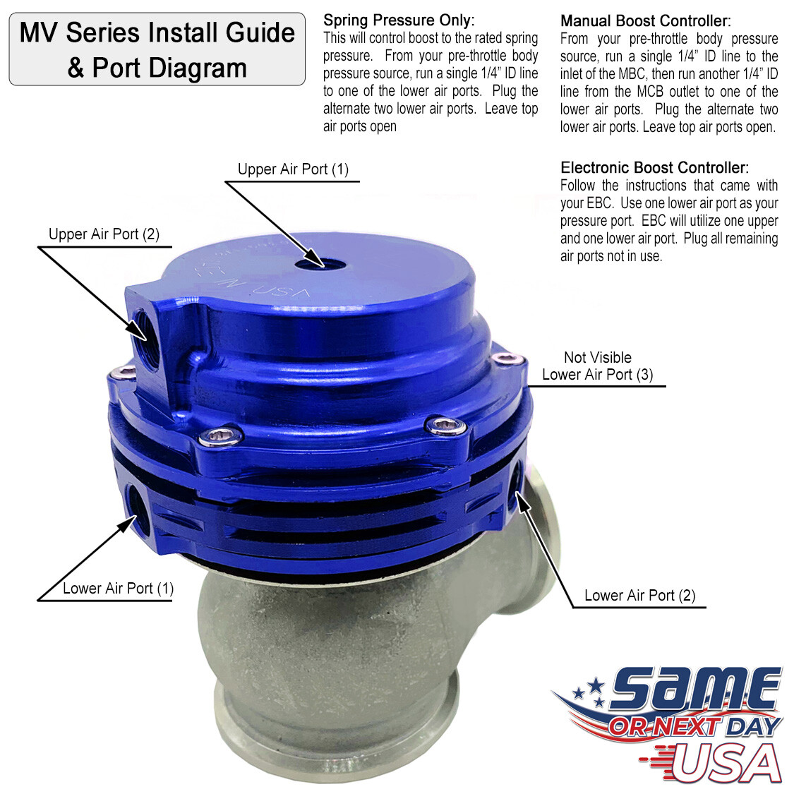 Blue MVS 38MM External Turbo Wastegate Fits Tial Springs & Flanges 22PSI eBay