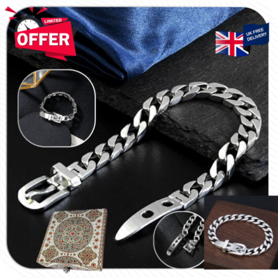 Belt Buckle Bracelet Curb Chain Solid 925 Sterling Silver Jewelry Free Gift Box
