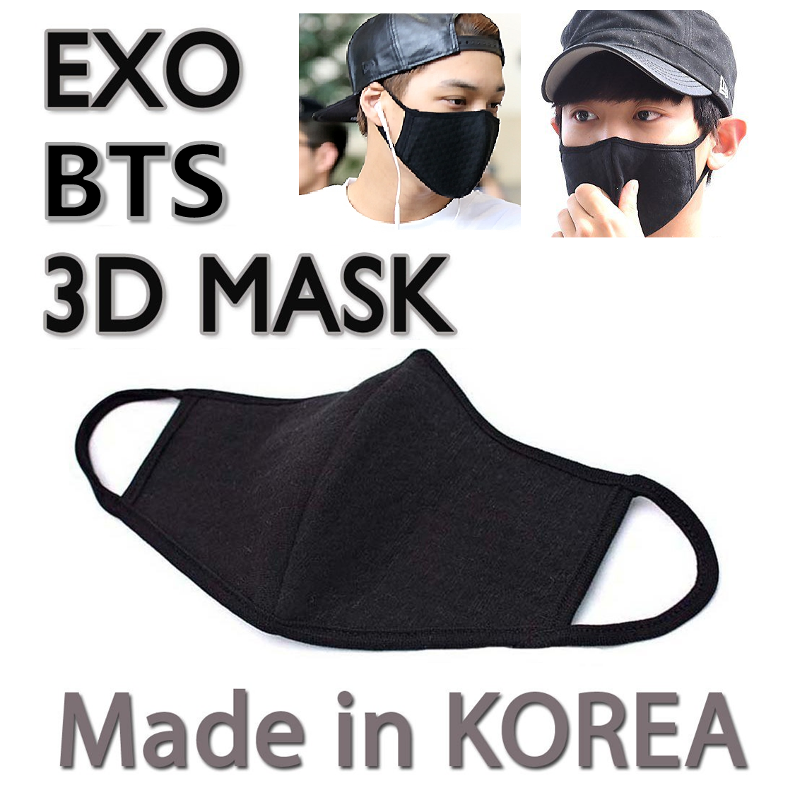 Made In Korea Unisex Kpop Mask 3d Black Cotton Face Mouth