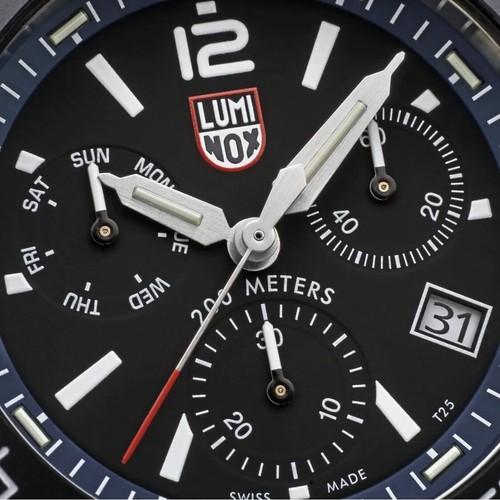 Pre-owned Luminox Pacific Diver Xs.3143 Chrono 44mm Blue Rubber Steel Quartz Men's Watch