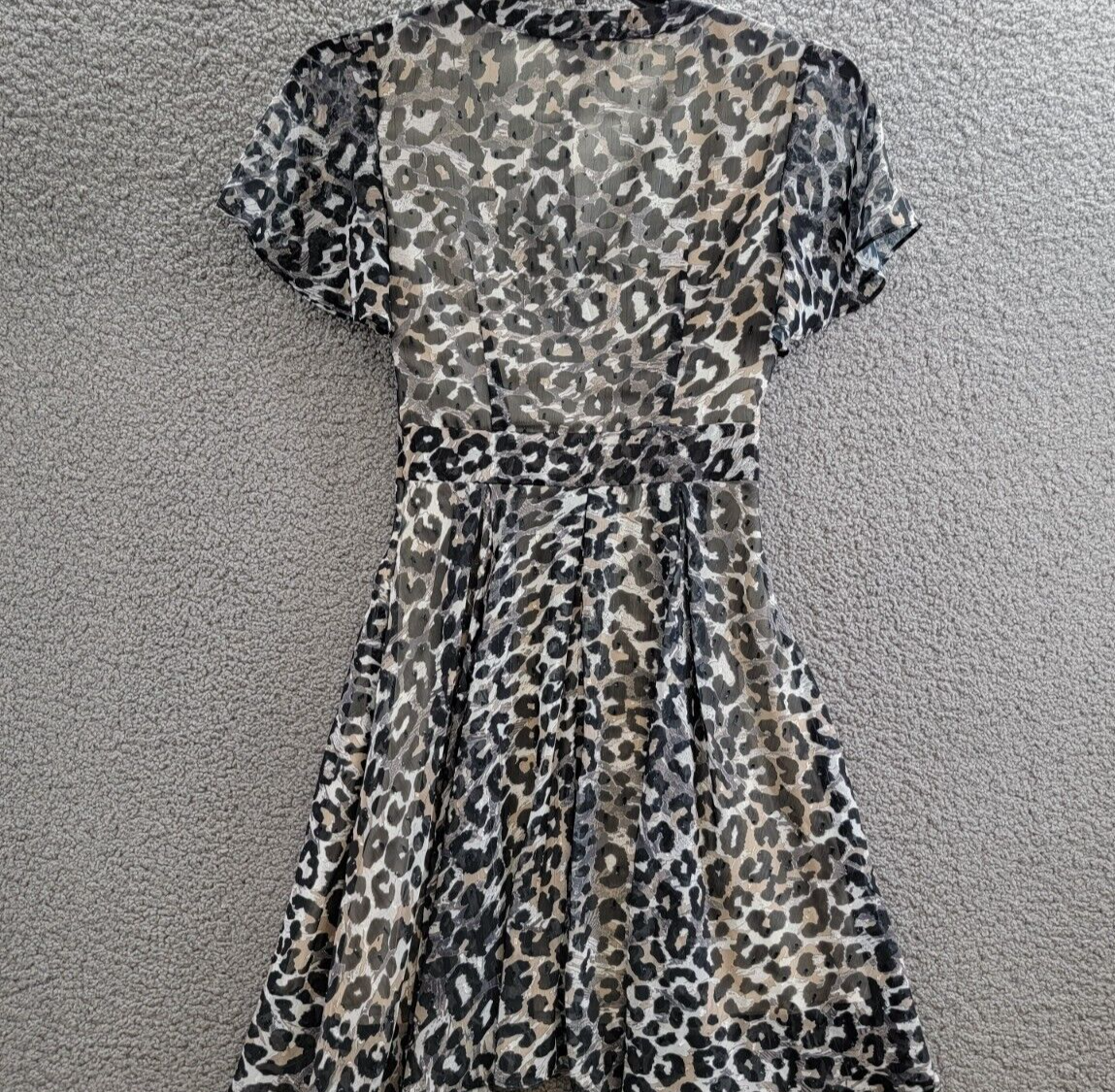 GUESS Felicia Flutter-Sleeve Flare Dress Women's XS Black Combo Printed V-Neck - Picture 10 of 15