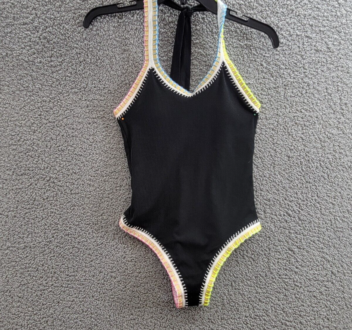 Ferrarini x PQ Crochet-Trim One-Piece Swimsuit Women's S Black Multi Tie Closure - Picture 2 of 13