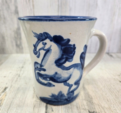 MA Hadley Vintage Horse Coffee Mug The End Blue and White (C)