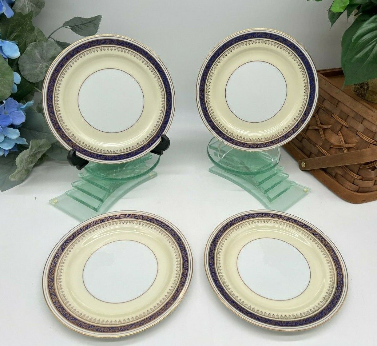 Noritake China Dark Blue Band Gold Trim 6449 Salad Plates 7 Noritake China Dark Blue Band Gold Trim 6449 Salad Plates 7