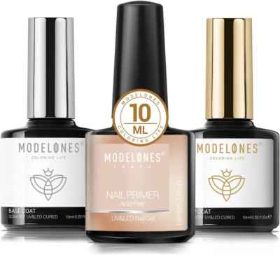 Modelones Base Coat Top Coat Und Nail Primer Set, 3 X 10Ml UV LED Gel Nagellack