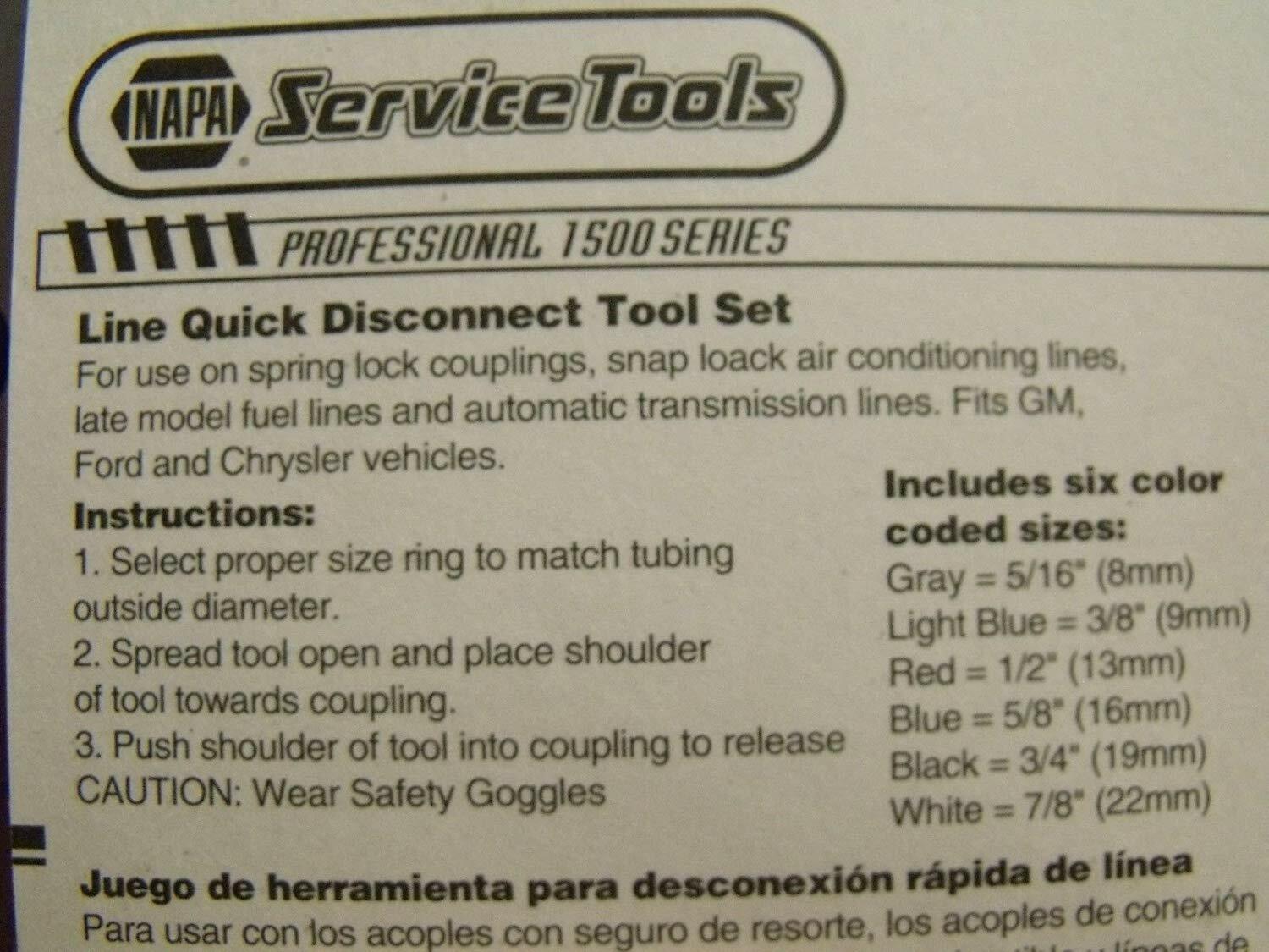 Napa 6 Piece Line Quick Disconnect Tool Set 3530 Fuel Transmission A/c