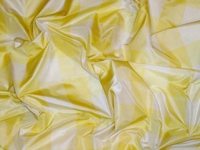 SCALAMANDRE CORNWALL SILK TAFFETA CHECK FABRIC 50 YARD BOLT YELLOW / OFF WHITE