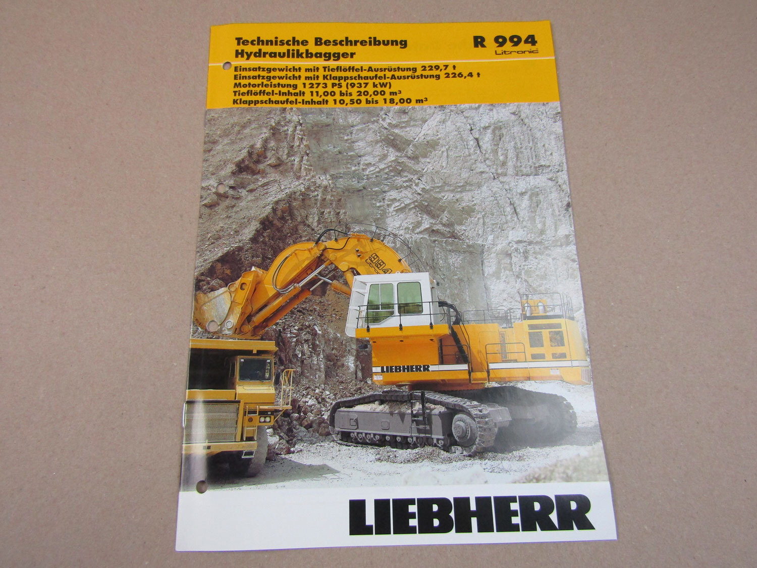 Prospekt Liebherr R 994 Litronic Hydraulik-Bagger 2005 Technische Beschreibung