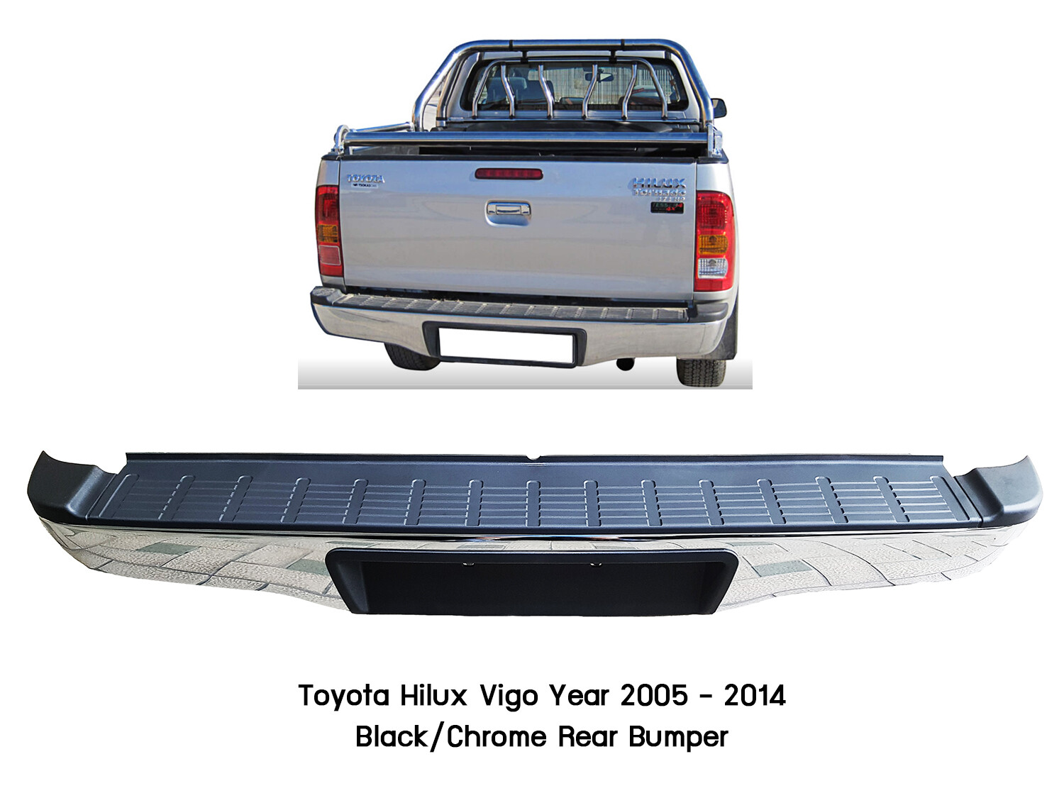 Chrome Rear Step Bumper Bar Assembly For Toyota Hilux Vigo Pickup MK6