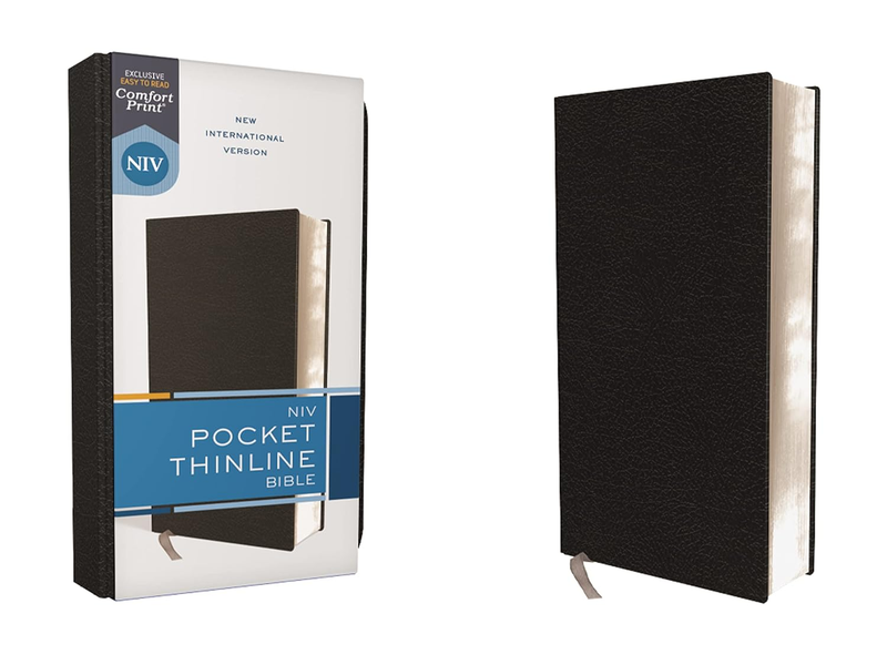 NIV Pocket Thinline Bible, Bonded Leather, Red Letter, Comfort Print [Black]