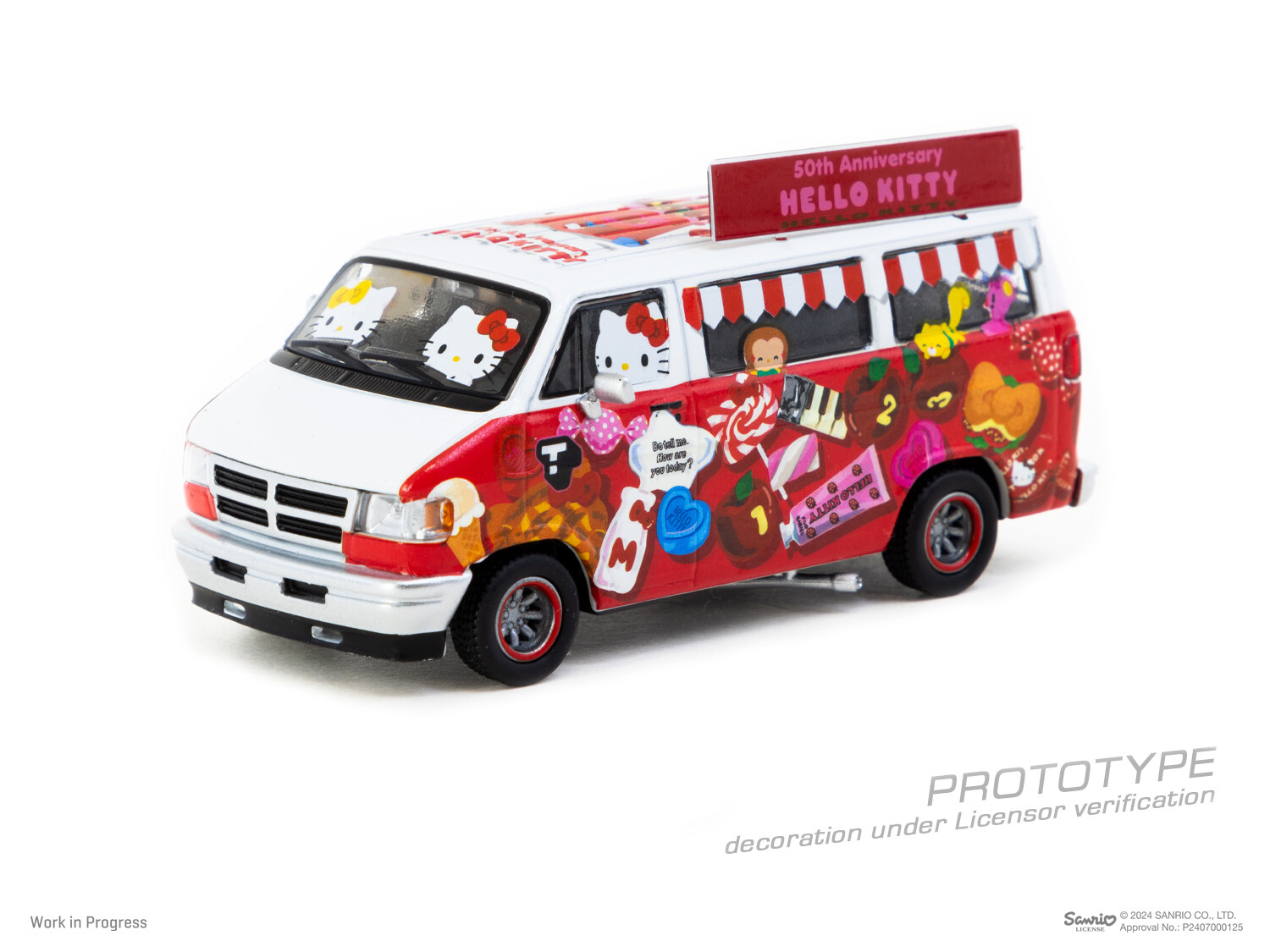 Tarmac Works Hello Kitty Dodge Van ミニカー Tarmac Works 1/64 Dodge Van Hello Kitty Food Truck Model Car