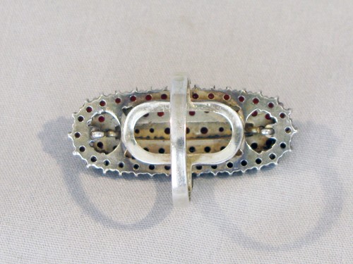 ANTIQUE BOHEMIAN 900 SILVER LONG 3-TIER GARNET CLUSTER RING - Sz 6.5 -Hallmarked