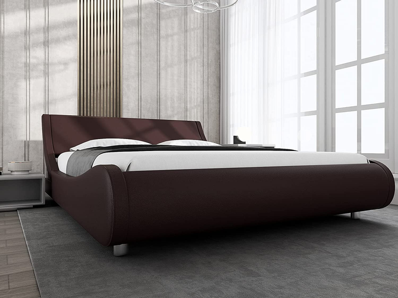 Modern Low Profile Sleigh Bed With Fau