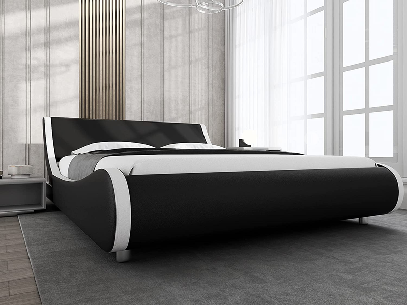 Modern Low Profile Sleigh Bed With Fau