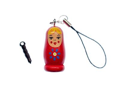 Matryoshka Babushka Cell Phone Pendant Charm Russian Doll Wood Bell Red