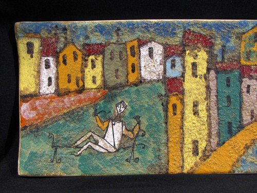 MID CENTURY MODERN ITALIAN POTTERY WALL PLAQUE - VOLCANIC GLAZE