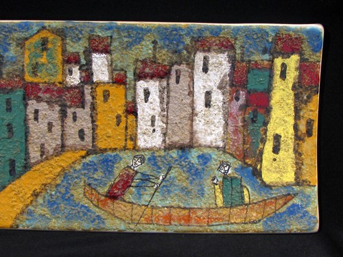 MID CENTURY MODERN ITALIAN POTTERY WALL PLAQUE - VOLCANIC GLAZE