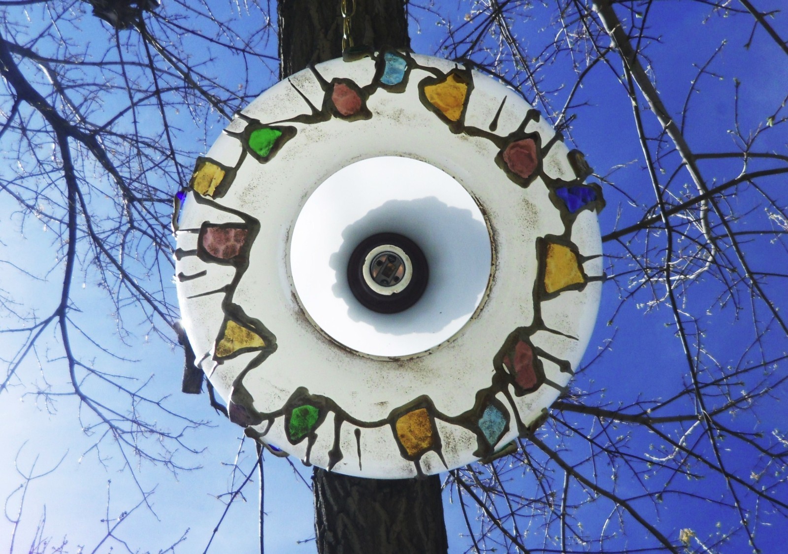 Vintage Swag Lamp UFO Flying Saucer Colorful Glass Globe