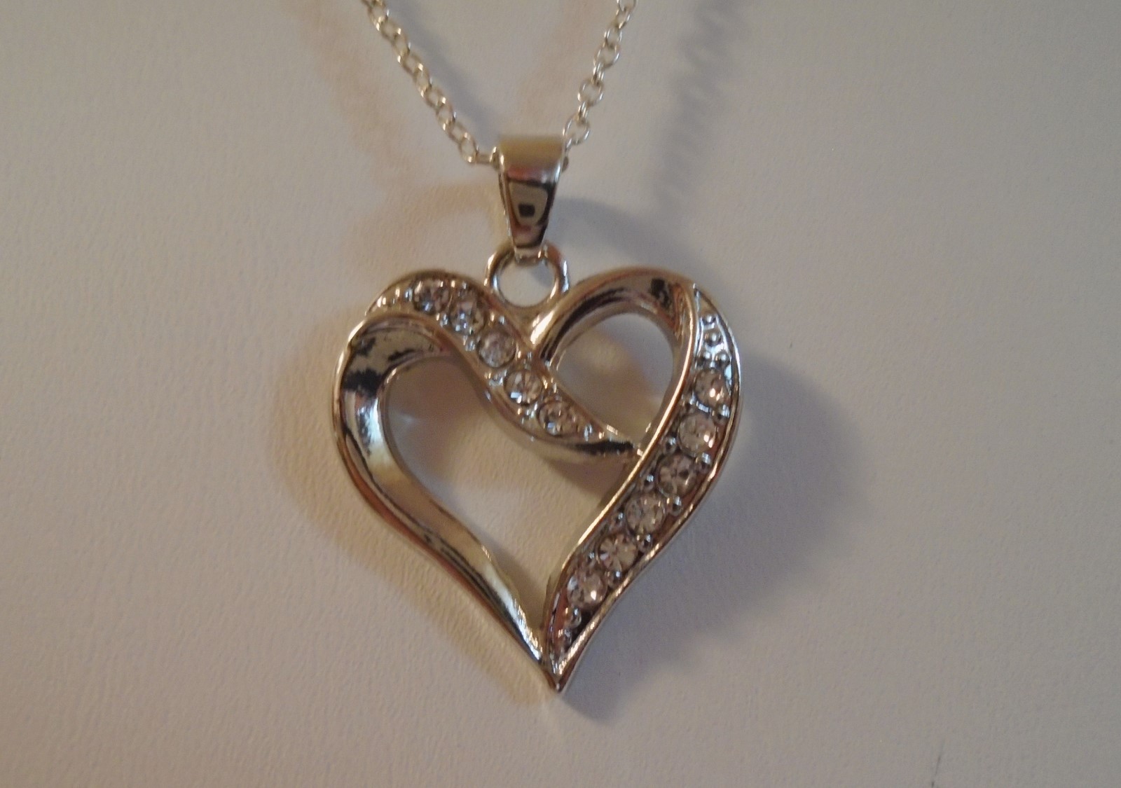 Silver Rhinestone Heart Pendant Necklace handcrafted approx. 19