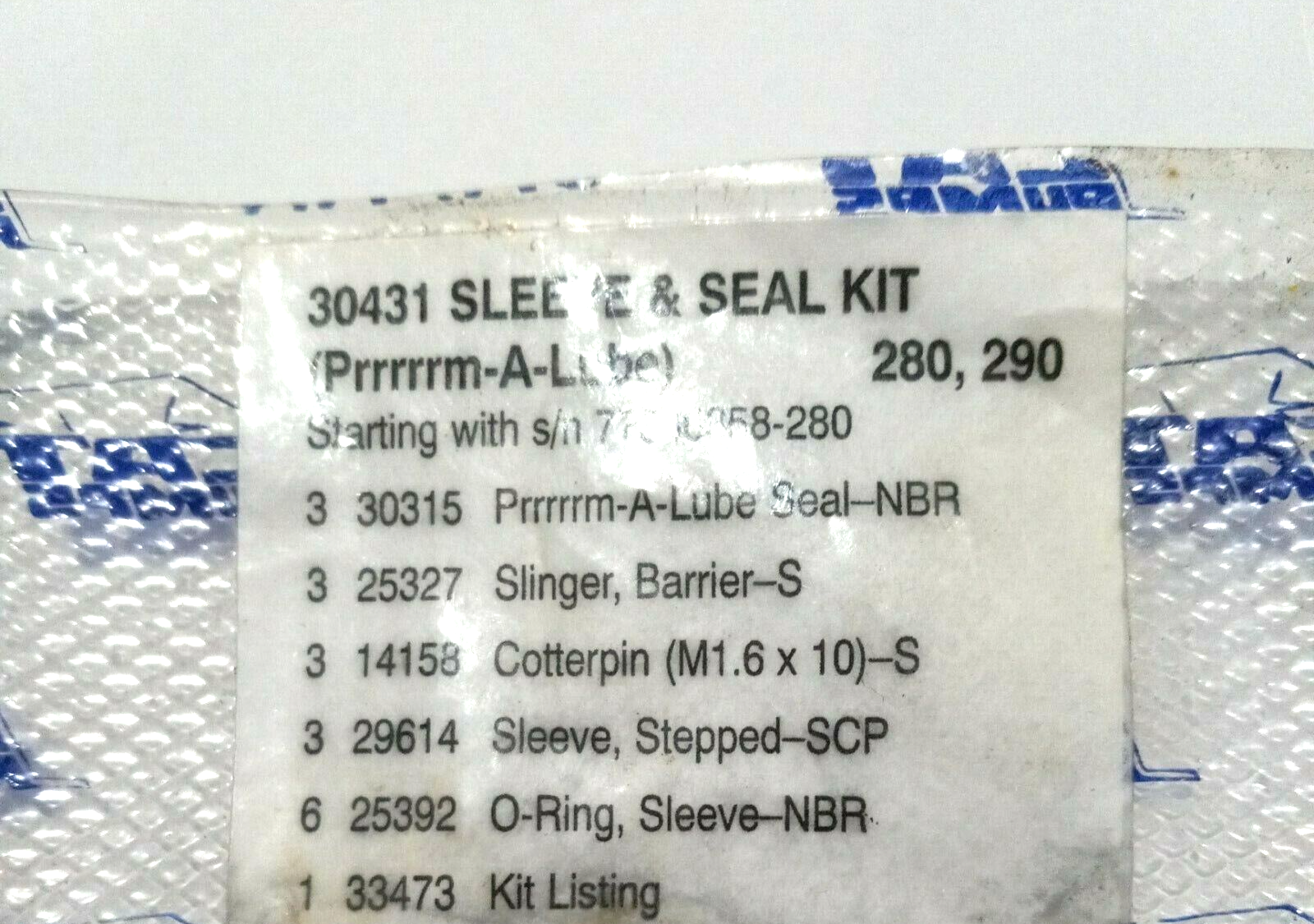 30431 Cat Pump 280, 290 Sleeve & Seal  Prrrm-A-Lube Kit