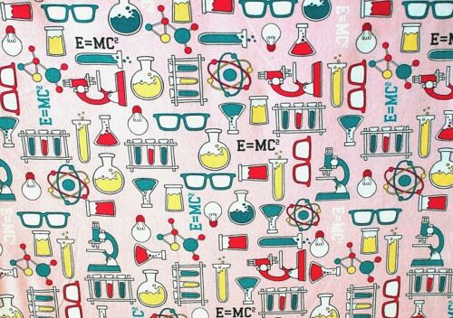 FACE MASKS*SCIENCE LAB*MICROSCOPE*BEAKERS*TEST TUBES FLANNEL FABRIC *BTY 42x36"