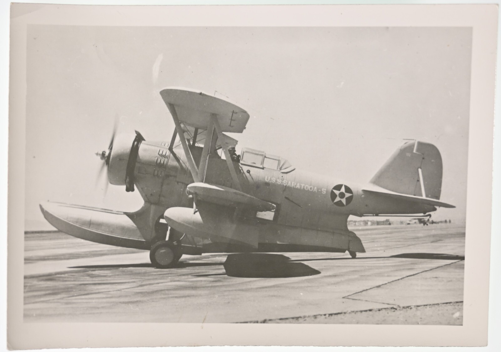 Vtg Snapshot Pilot In US Navy Biplane Floatplane Uss Saratoga Scout 1940s