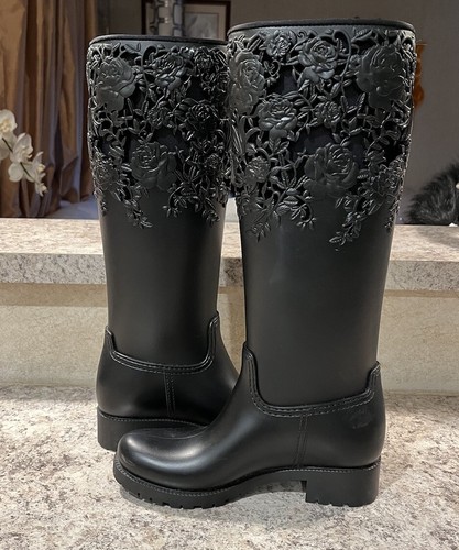 専用メリッサ　レインブーツ　Melissa Flower Boots Black MELISSA Flower Rain Waterproof Boots Women's Size 6 Very