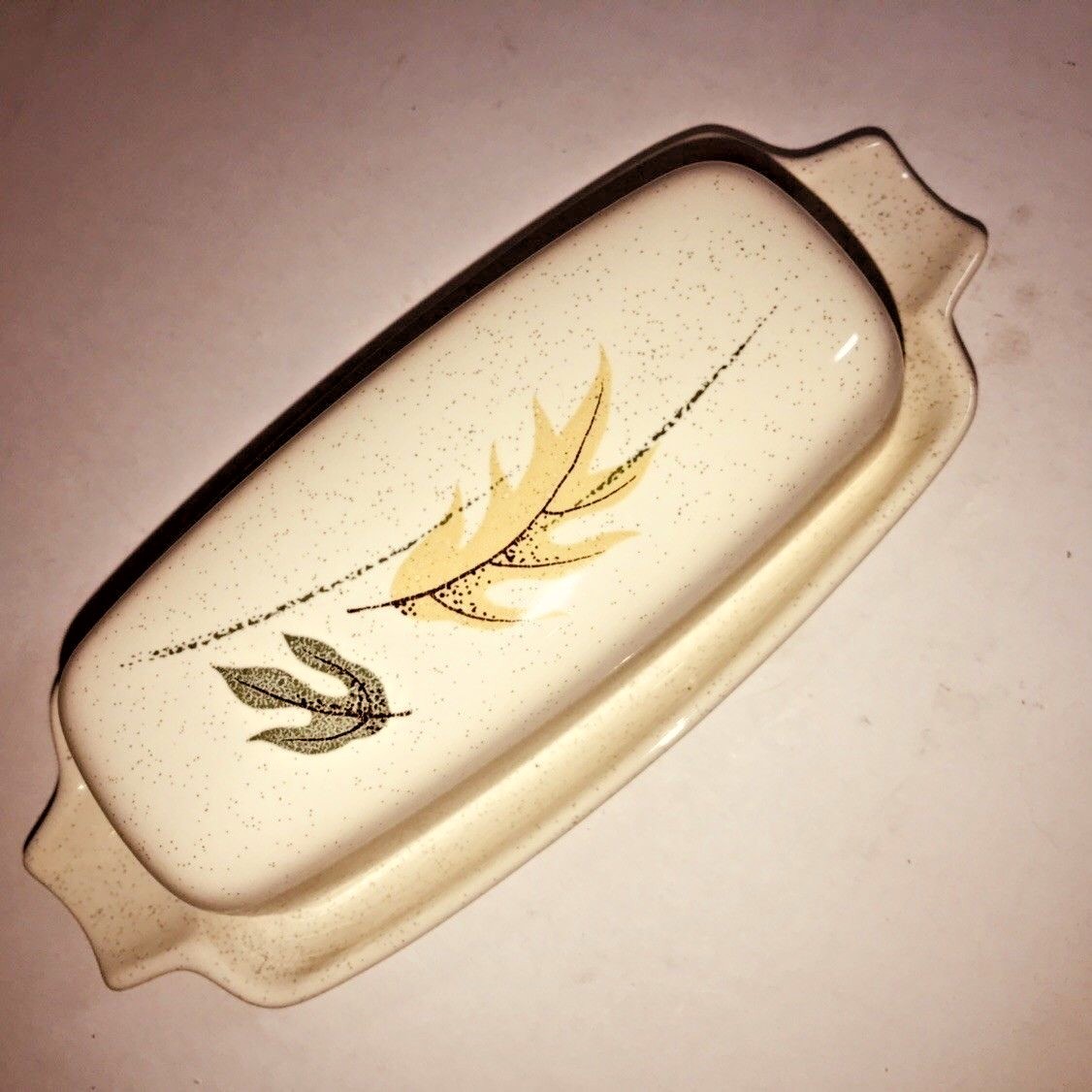 Franciscan Autumn Falling Leaves Covered Butter Dish 2 Pieces Mid Century Modern