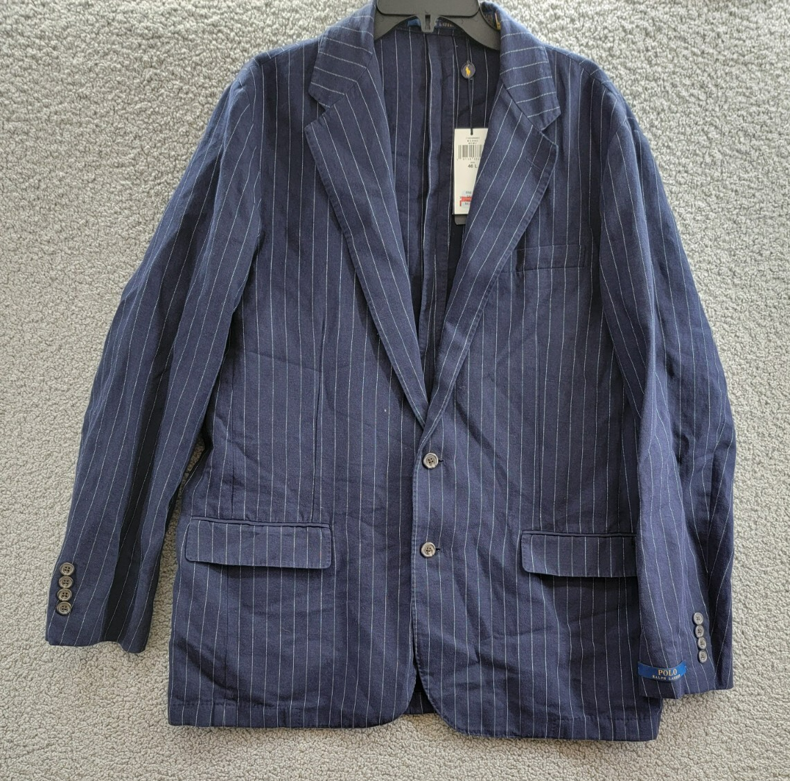 Polo Ralph Lauren Soft Pinstriped Sport Coat Men's 46L Navy Linen Blend Pockets - Picture 2 of 20