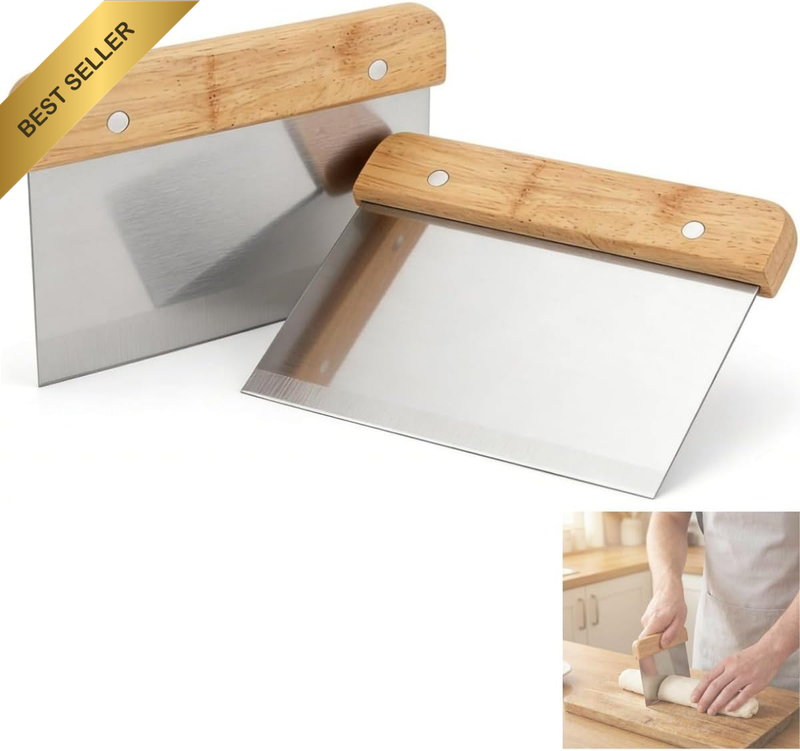 Dough Scraper and Cutter, 2 Pack, Multipurpose Food Scraper for Baking, Pastry a