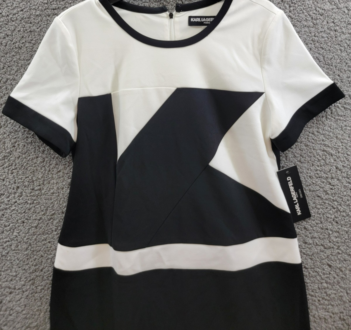 Karl Lagerfeld Colorblocked Sheath Dress Women's 10 Black/White Back Zip Closure - Picture 2 of 15