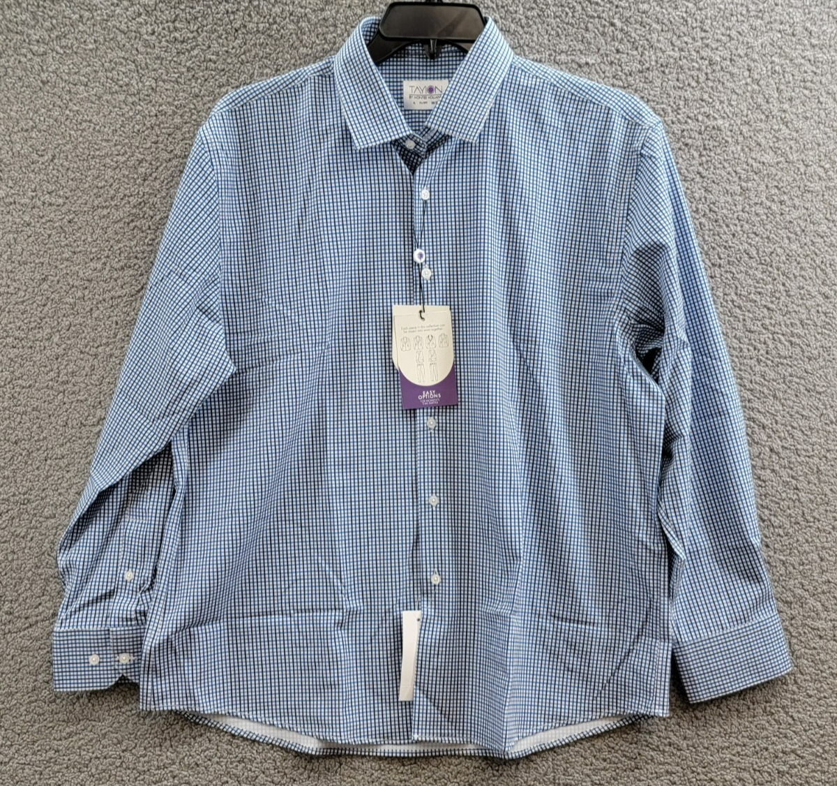 Tayion Collection Slim-Fit Check Dress Shirt Men's XL 17-17.5 32-33 Blue Multi - Picture 2 of 17