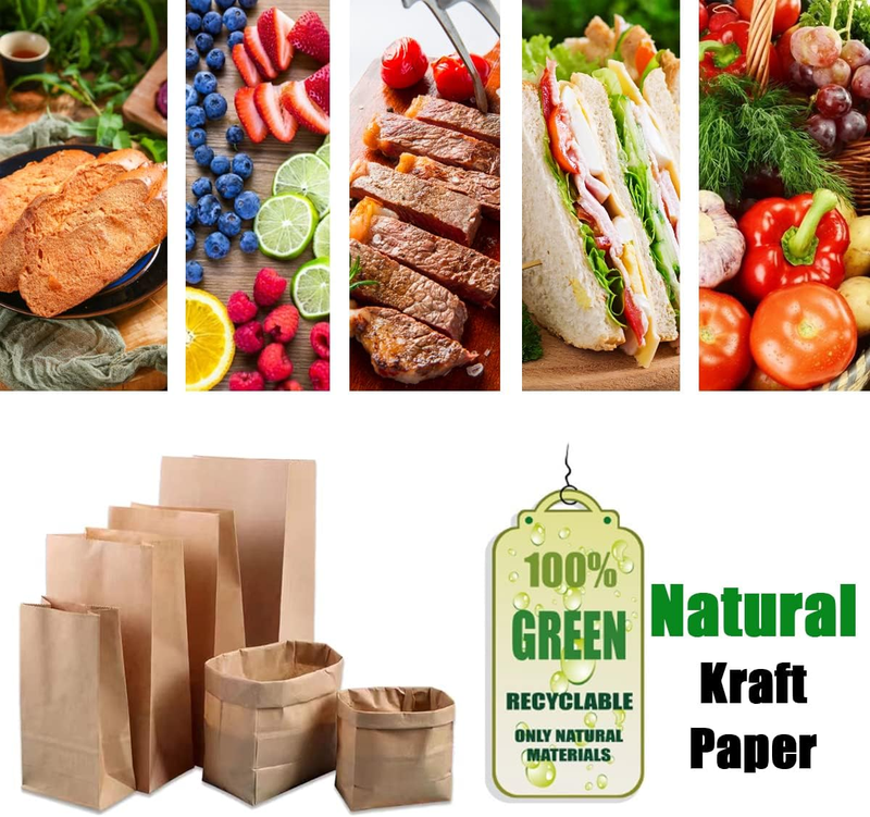50Pcs Kraft Paper Bread Bags, 9.4x5x3 inches Unbleached Biodegradable Paper Sand
