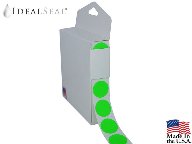 Coding Labels - Neon Green Color 1-1/2 Inch Round 500 Stickers - Dispenser Box