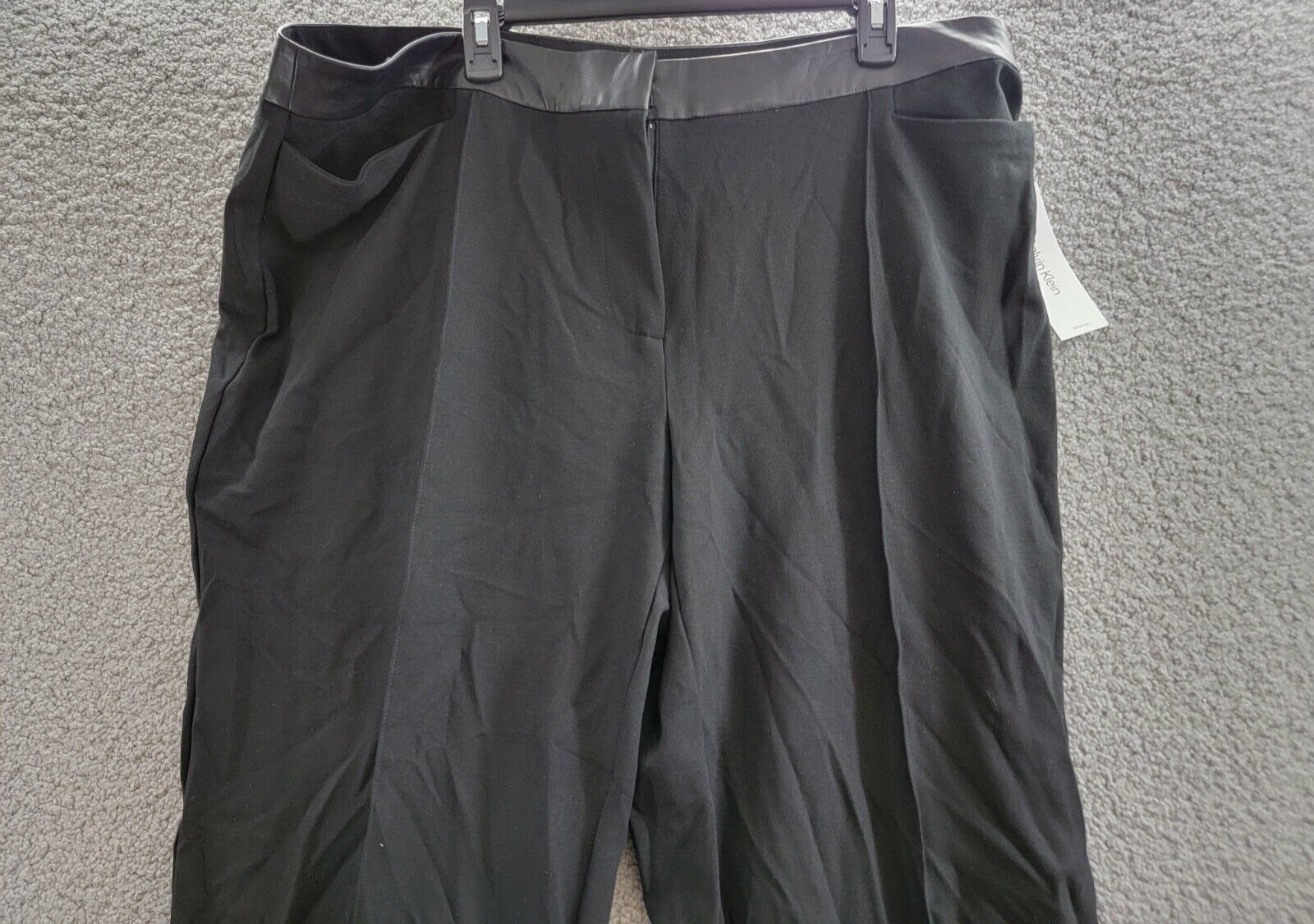 Calvin Klein Plus High-Rise Faux Leather-Waist Pants Women's 20W Black Solid - Picture 3 of 17