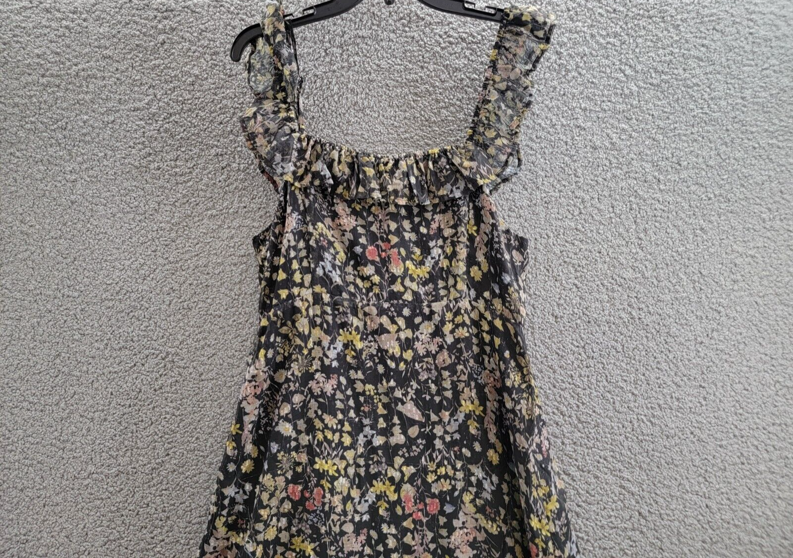 AQUA Floral Print Ruffled Midi Dress Women's XL Black Multi Square Neck Side Zip - Picture 11 of 14