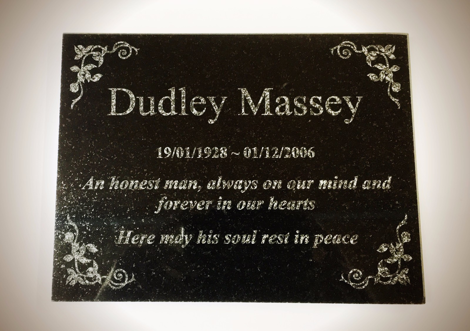 Grave Marker Engraved Black Granite with corner scrolls or border 200 x 150 mm eBay