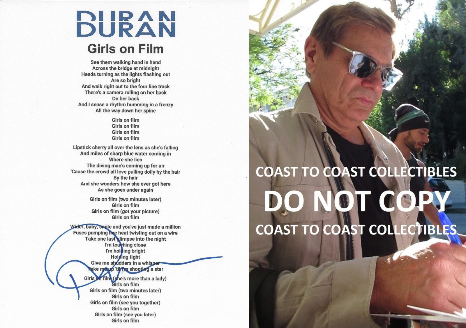 Roger Taylor drummer signed Duran Duran Hungry like the Wolf Lyrics sheet COA proof autographed STAR Roger Taylor drummer signed Duran Duran Hungry like the Wolf Lyrics sheet COA proof autographed STAR