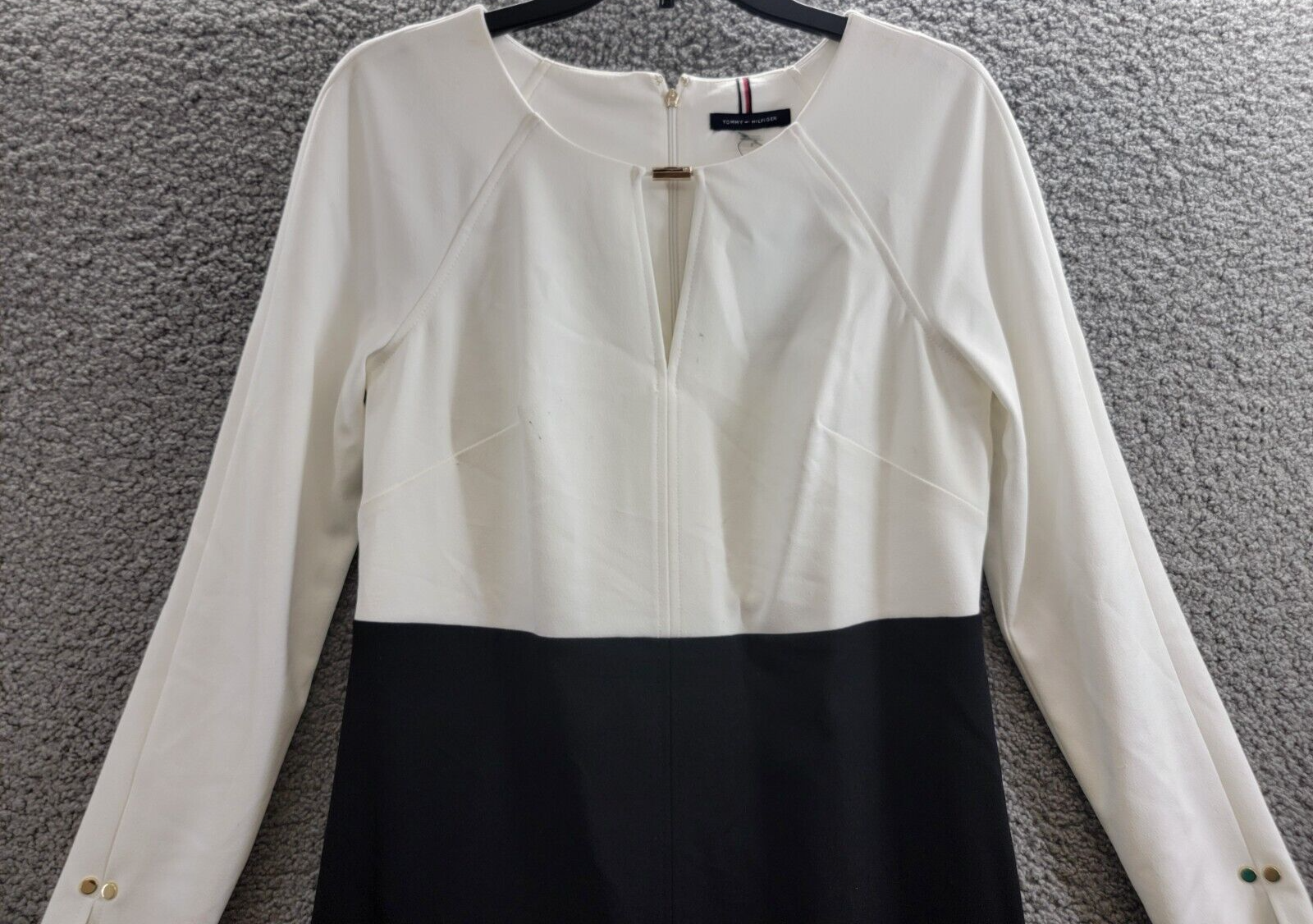 Tommy Hilfiger Keyhole-Neck Sheath Dress Women's 8 Cream/Black Zip Closure L/S - Picture 3 of 17