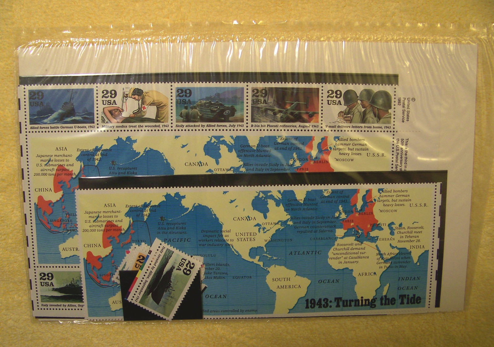 NEW/UNUSED: WWII Remembered, 1943 Turning The Tide, Mint Stamp Set And Book