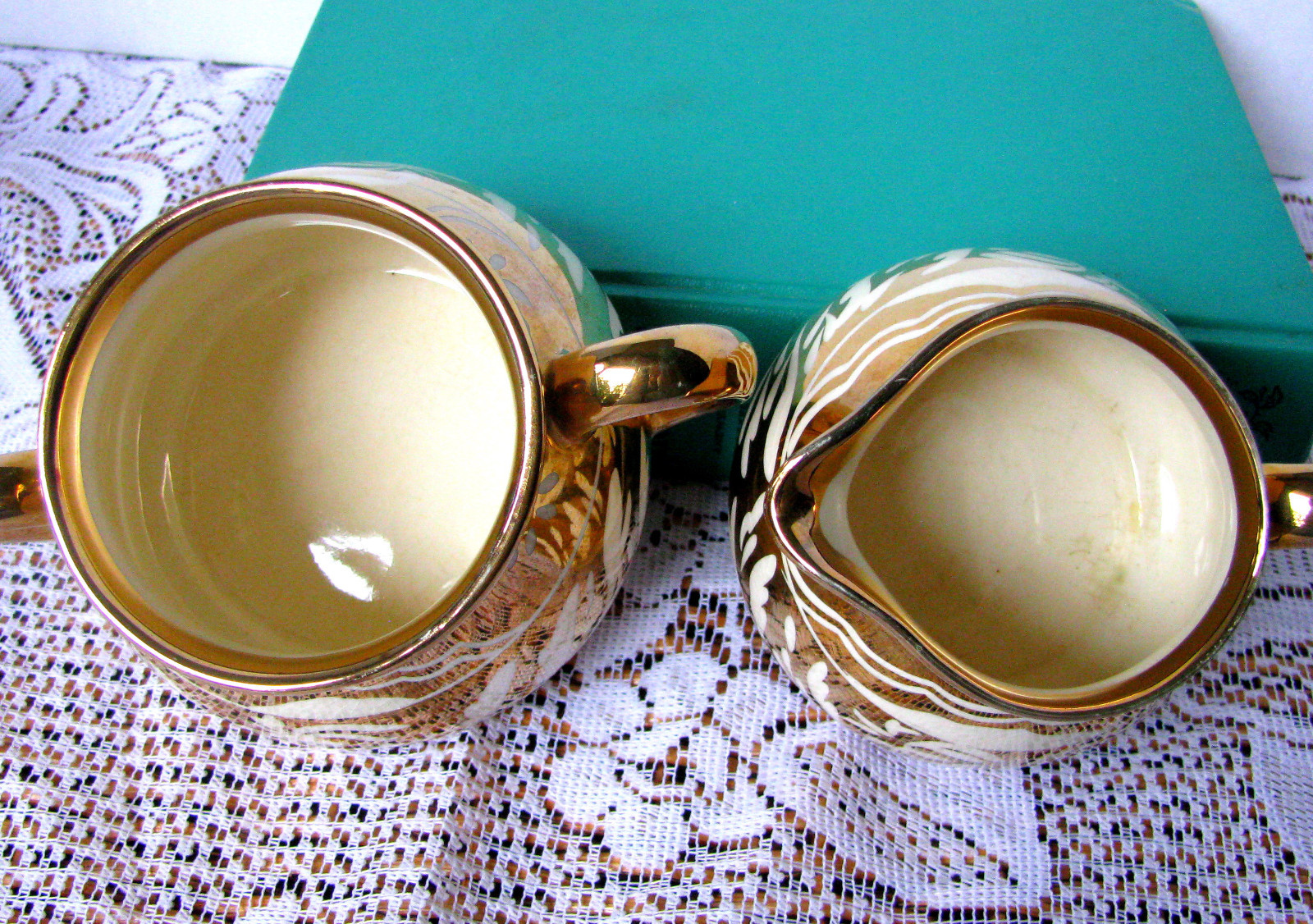 Gibsons Staffordshire Gold and White Creamer and Sugar Bowl, Art Deco Wedding